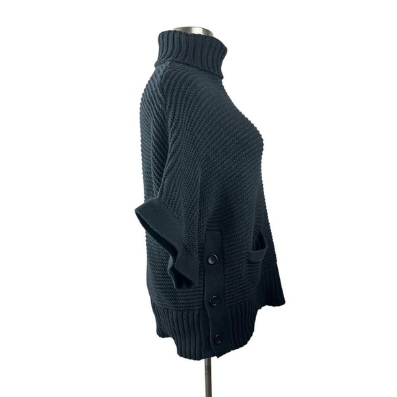J. Crew Turtleneck Poncho Black Oversized Chunky Knit Ribbed Women's Size Small - Picture 5 of 10